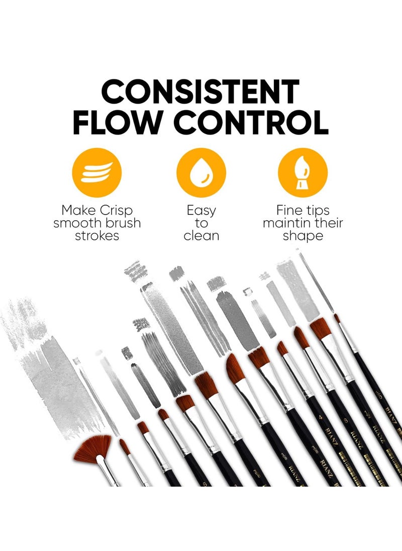 RIANZ RIANZ Painting Brushes Set of 12 Professional Round Pointed Tip Nylon Hair Artist Acrylic Paint Brush for Acrylic/Watercolor/Oil Painting  - Image 3