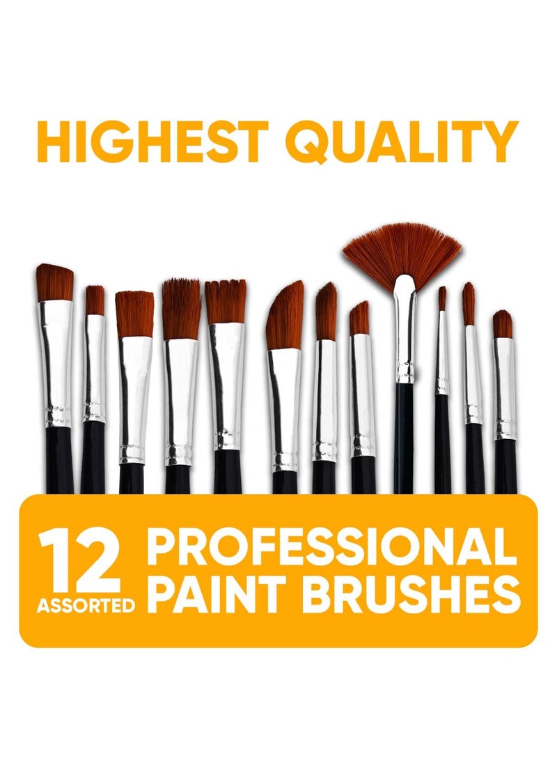 RIANZ RIANZ Painting Brushes Set of 12 Professional Round Pointed Tip Nylon Hair Artist Acrylic Paint Brush for Acrylic/Watercolor/Oil Painting  - Image 2