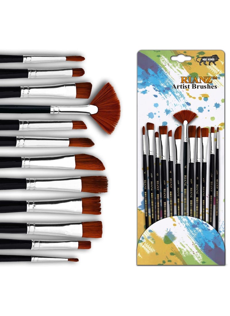 RIANZ RIANZ Painting Brushes Set of 12 Professional Round Pointed Tip Nylon Hair Artist Acrylic Paint Brush for Acrylic/Watercolor/Oil Painting  - Image 1