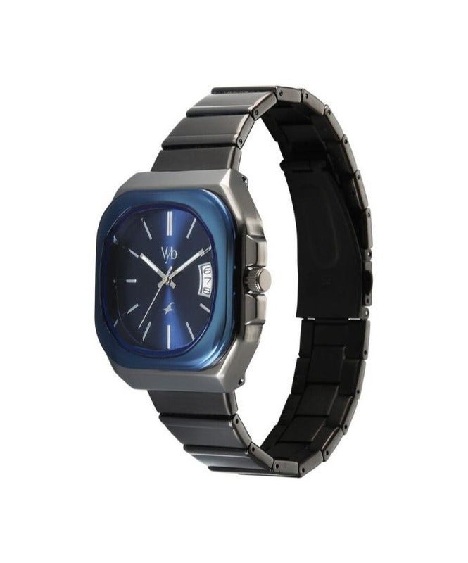 fastrack Vyb Pioneer Fastrack By Titan Quartz Analog Blue Dial With Date Grey Stainless Steel Strap Watch For Men fv30029km02w - Image 4