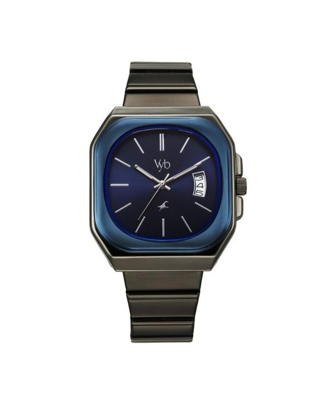 fastrack Vyb Pioneer Fastrack By Titan Quartz Analog Blue Dial With Date Grey Stainless Steel Strap Watch For Men fv30029km02w - Image 1