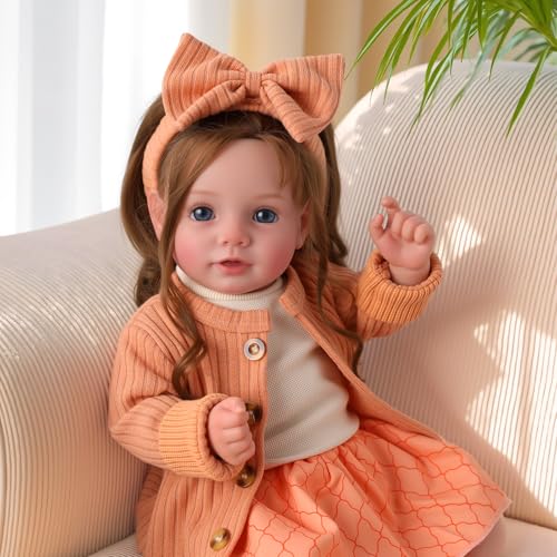 BABESIDE Reborn Baby Dolls 20 Inch Newborn Realistic Baby Doll Dara Lifelike Girl with Brown Hair Handmade Soft Cloth Body with Clothes Toy Accessories Gift for Kids Age 3 - Image 5