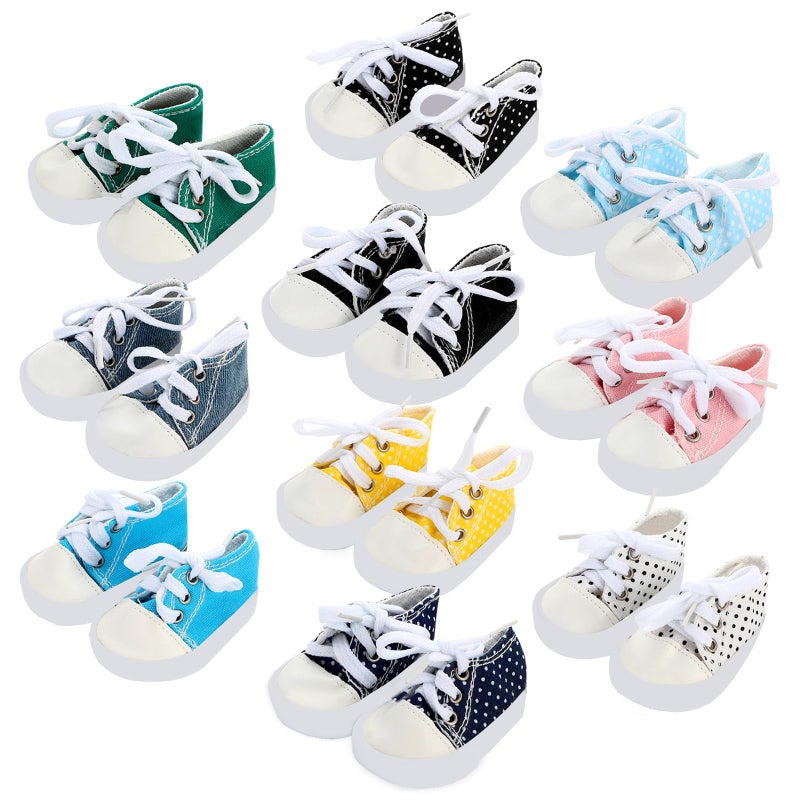SOTOGO ONEST 10 Pairs of 18 Inch Doll Shoes Fits for American 18 Inch Doll Include Canvas Sneakers Tennis Shoes - Image 2