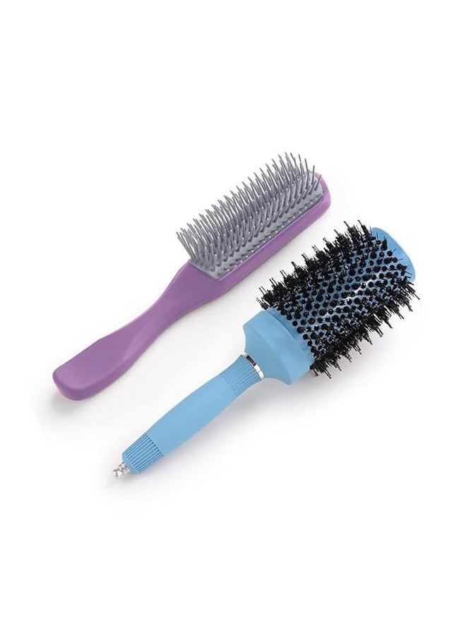 Hearts Hair Brush | Bristles Brush | Hair Brush With Paddle | Sharp Hair Brush For Woman | Suitable For All Hair Types | Tgx525..-C19P.. | Ice Blue & Purple - Image 1