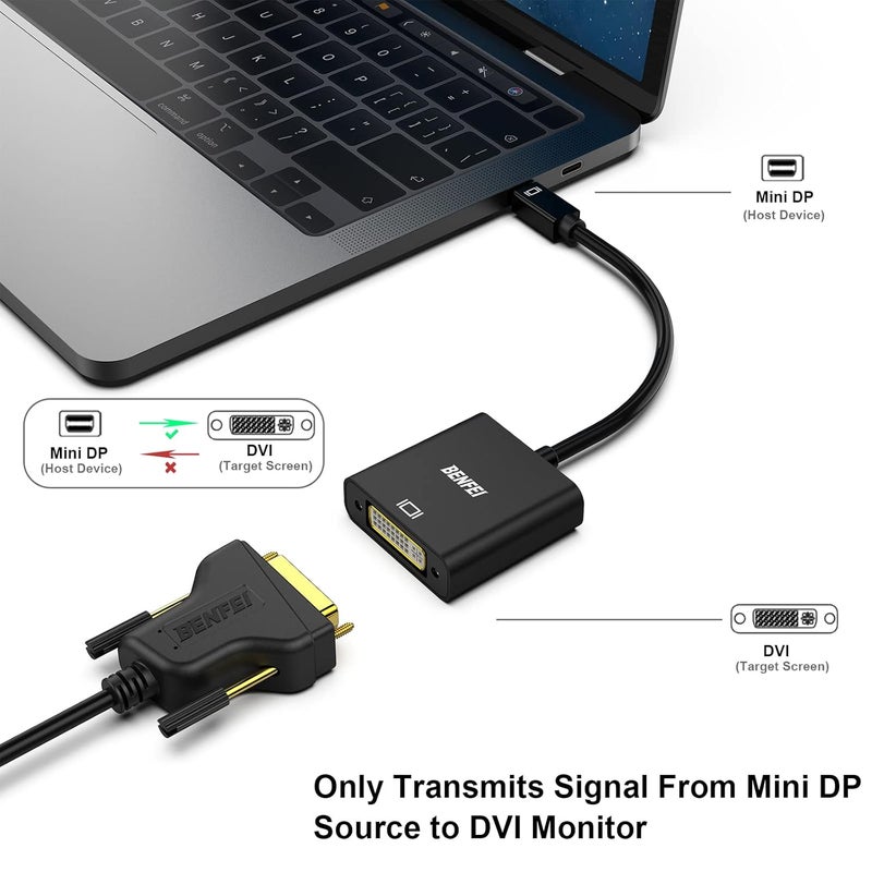 Benfei محول Mini DisplayPort إلى DVI 2 حزمة، موصل Mini DP إلى DVI (متوافق مع Thunderbolt) ذكر إلى أنثى متوافق مع MacBook Air/Pro، Microsoft Surface Pro/Dock، شاشة، جهاز عرض - Image 2