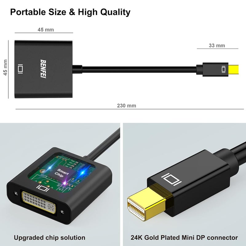 Benfei محول Mini DisplayPort إلى DVI 2 حزمة، موصل Mini DP إلى DVI (متوافق مع Thunderbolt) ذكر إلى أنثى متوافق مع MacBook Air/Pro، Microsoft Surface Pro/Dock، شاشة، جهاز عرض - Image 5
