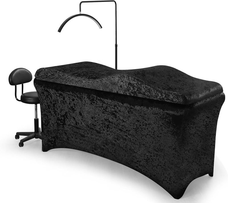 PRASNE Shiny Curvy Lash Bed Foam Topper and Table Cover Set, High Density Foam Soft Support Neck Leg Back, Contour Design for Body Massage Table Topper