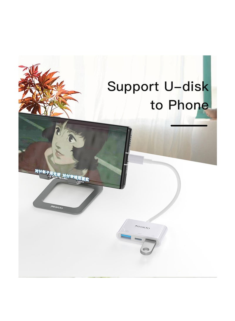 يسيدو GS17 3 في 1 نوع C OTG محول موصل USB شاحن سريع الفاصل أنثى إلى ذكر محول كابل أبيض - Image 4