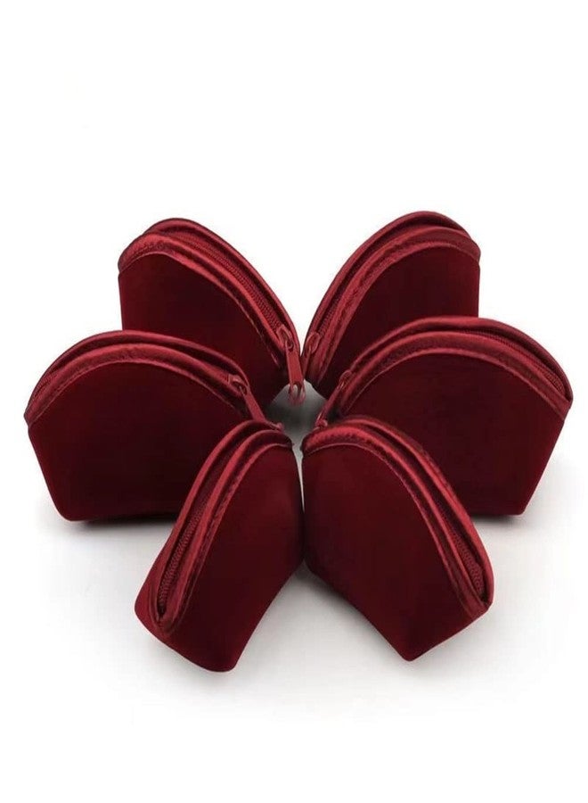 SUKPSY 6 Pcs Velvet Jewelry Bags with Zipper Gift Bags Purse Pouches Shell Shape Jewelry Organizer Box for Jewelry,Gift,Wedding Party,Christmas,Small Craft (Dark Red) - Image 2