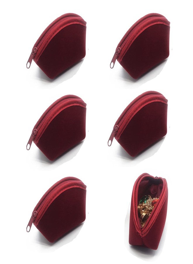SUKPSY 6 Pcs Velvet Jewelry Bags with Zipper Gift Bags Purse Pouches Shell Shape Jewelry Organizer Box for Jewelry,Gift,Wedding Party,Christmas,Small Craft (Dark Red) - Image 1