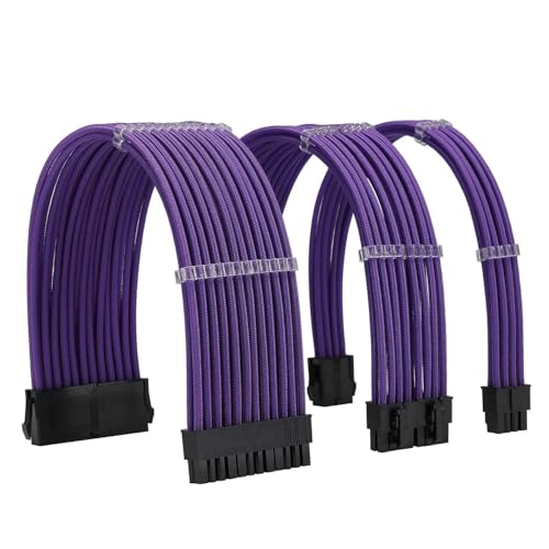 Formulamod Sleeve Extension Power Supply Cable Kit 18AWG ATX 24P+ EPS 8-P+PCI-E8-P with Combs for PSU to Motherboard/GPU (Purple) - Image 1