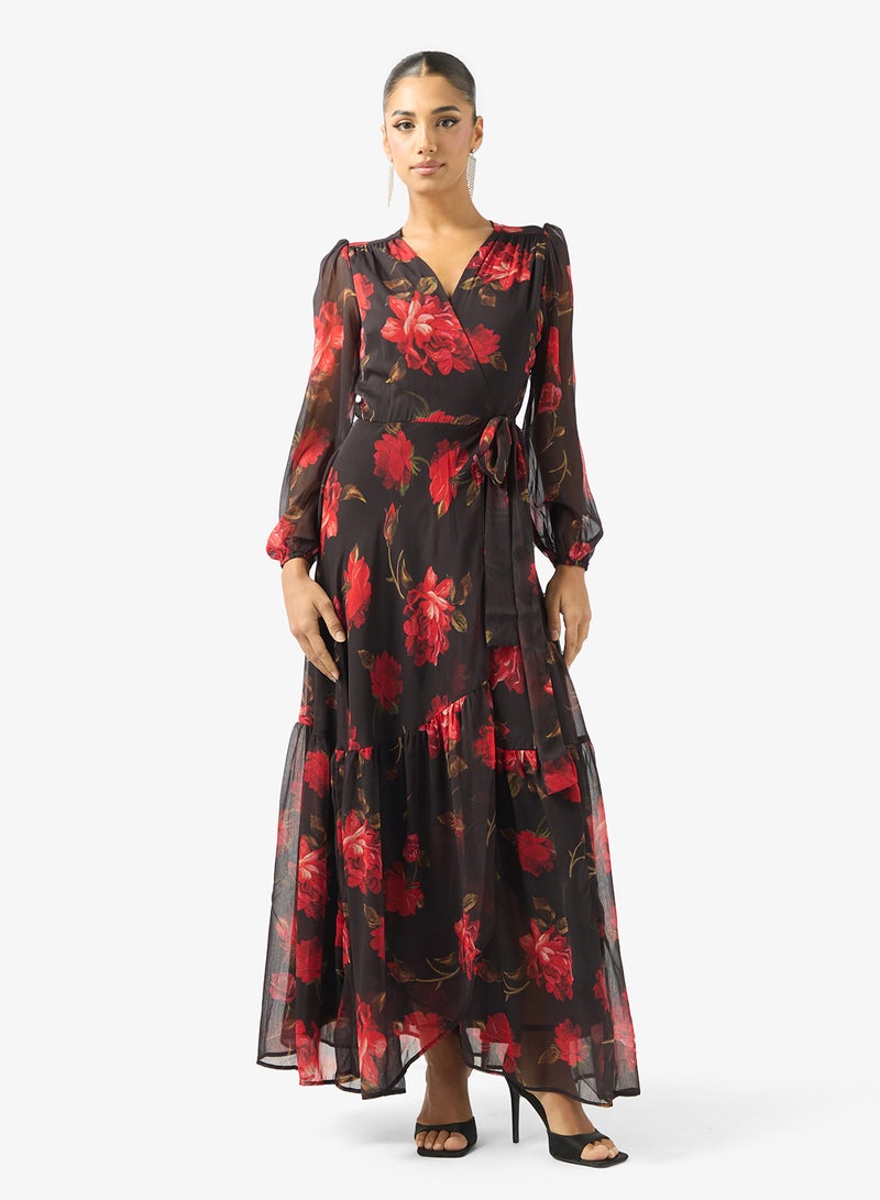Hope & Ivy Blouson Long Sleeve   Floral Prt  Maxi Dress - Image 1