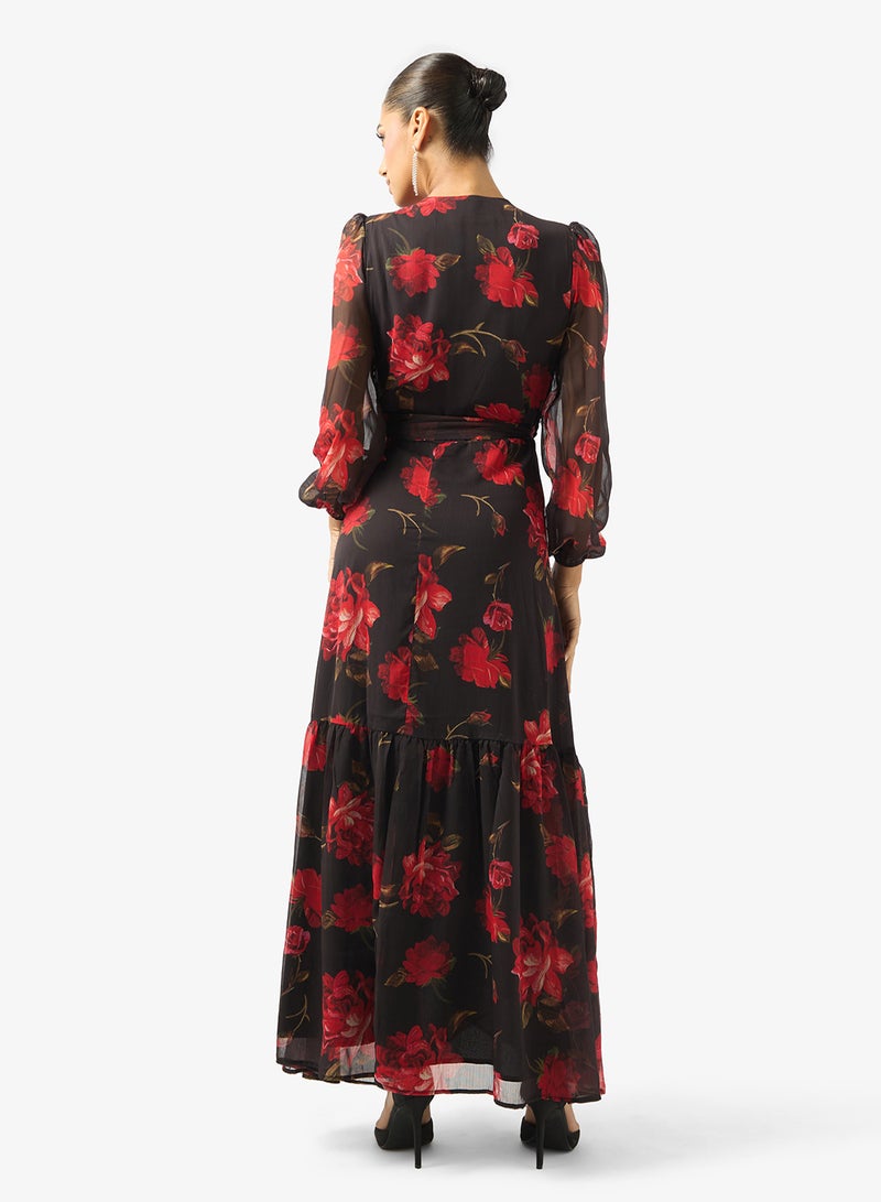 Hope & Ivy Blouson Long Sleeve   Floral Prt  Maxi Dress - Image 2
