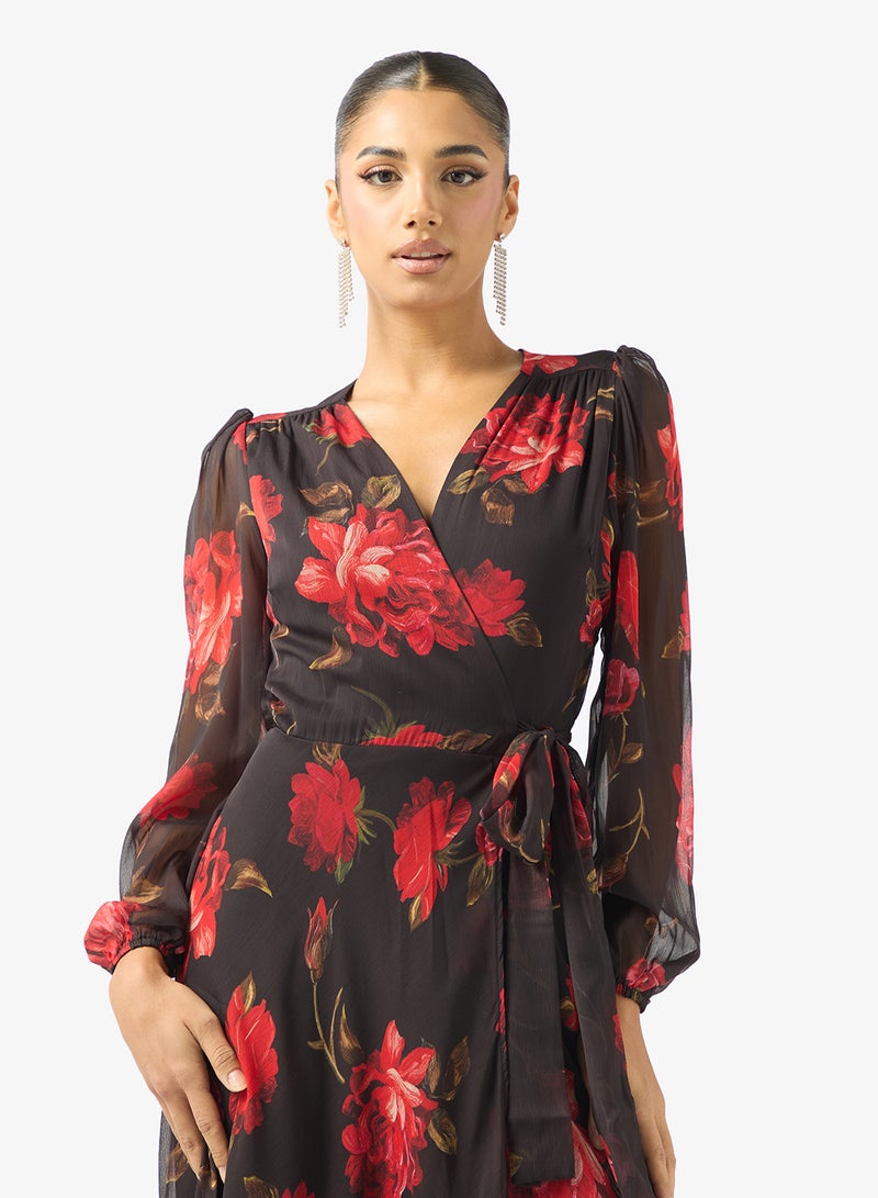 Hope & Ivy Blouson Long Sleeve   Floral Prt  Maxi Dress - Image 3