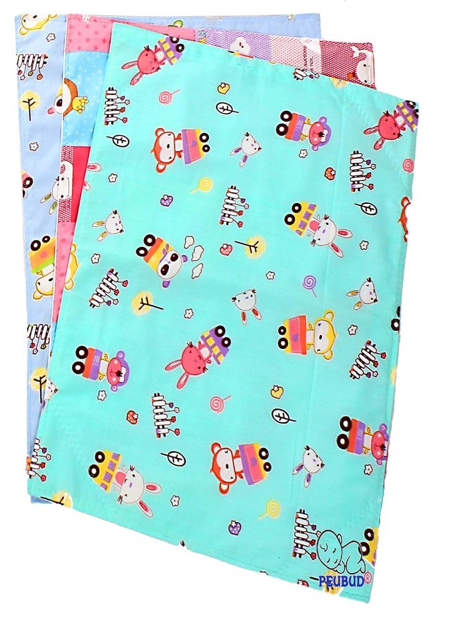 Peubud Cotton Sheets for Babies/Waterproof Nappy Changing/Bed Protector/Cotton Foam Cushioned Sleeping Mat Pack of 3 (Multicolor) (610.0mm L X 457.0mm W) - Image 2