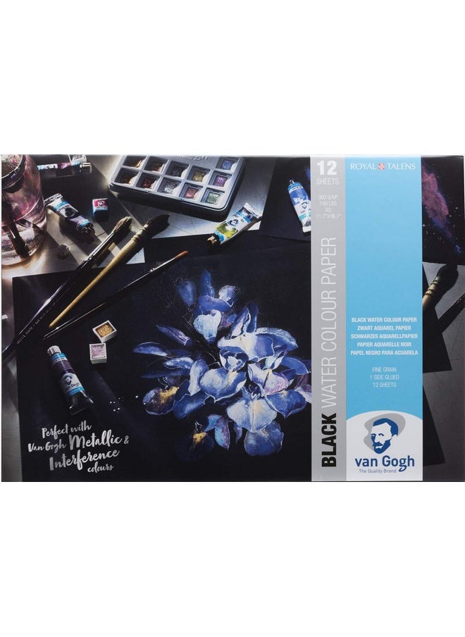 Van Gogh Watercolor Paper Pad 140Lb. Black Paper 12 Sheets 11.7 X 16.5 / A3  - Image 1