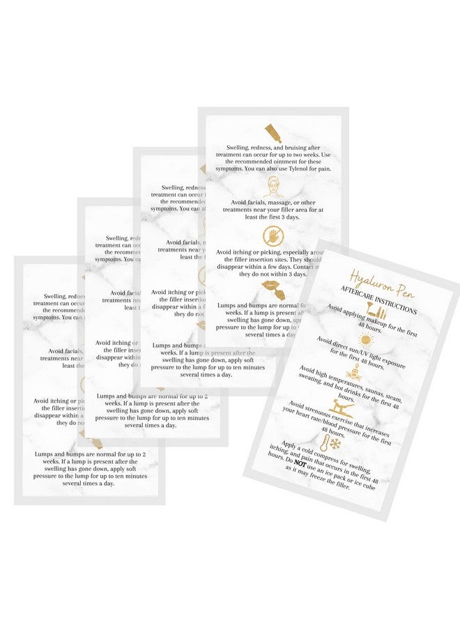 Boutique Marketing LLC Hyaluron Pen Filler Aftercare Instruction Card | 50 Pack | Physical Printed 2X3.5” Inches Business Card Size | Marble Look With Gold Colored Icons Design - Image 5