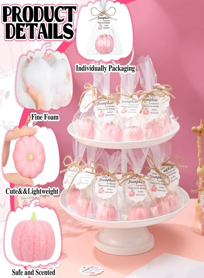 Demissle 20 Fall Pumpkin Baby Shower Favors Thanksgiving Bridal Shower Soap Favors Mini Pumpkin Soap Thanks Card Gift Bag with String for Guest Wedding Autumn Party Decor Gifts (Pink) - Image 3