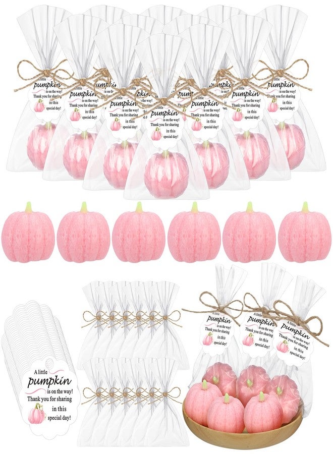 Demissle 20 Fall Pumpkin Baby Shower Favors Thanksgiving Bridal Shower Soap Favors Mini Pumpkin Soap Thanks Card Gift Bag with String for Guest Wedding Autumn Party Decor Gifts (Pink) - Image 1