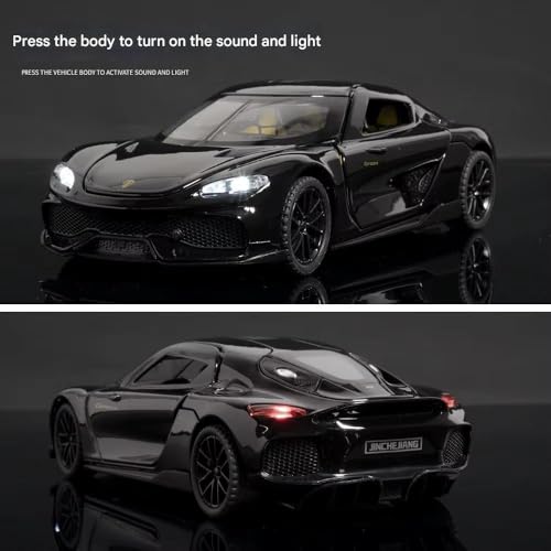 FEXXA 1:32 Scale Koenigsegg Gemera Die-Cast Metal Car with Sport car Openable Doors Light and Sound,Pull Back Function Indoor Outdoor Toy for Kids (Black) - Image 5