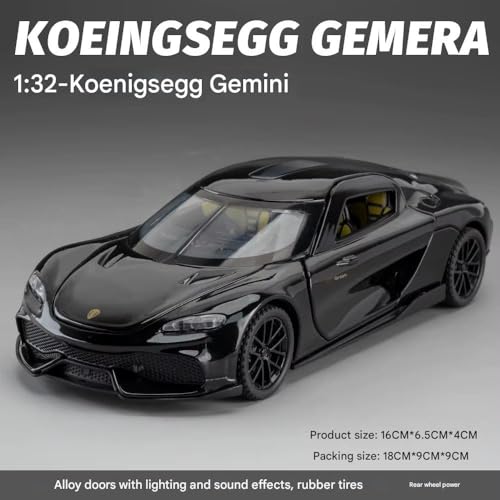 FEXXA 1:32 Scale Koenigsegg Gemera Die-Cast Metal Car with Sport car Openable Doors Light and Sound,Pull Back Function Indoor Outdoor Toy for Kids (Black) - Image 3