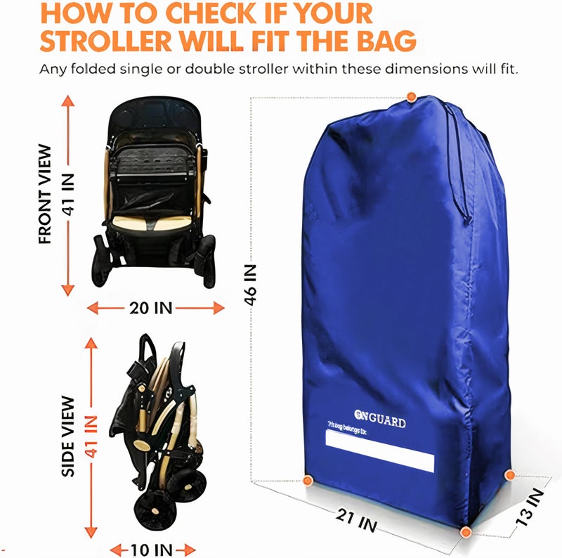 ONGUARD Waterproof Single and Double Stroller Bag for Airplane - Travel Stroller Cover for Air Travel and Storage - Gate Check Bag Backpack- Baby Airplane Essentials - Blue - Image 3