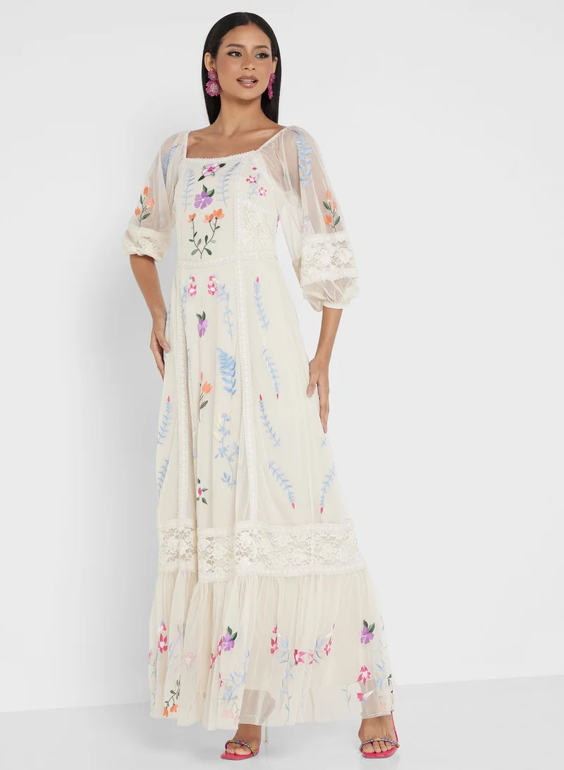 Frock and Frill Floral Embroidered Dress