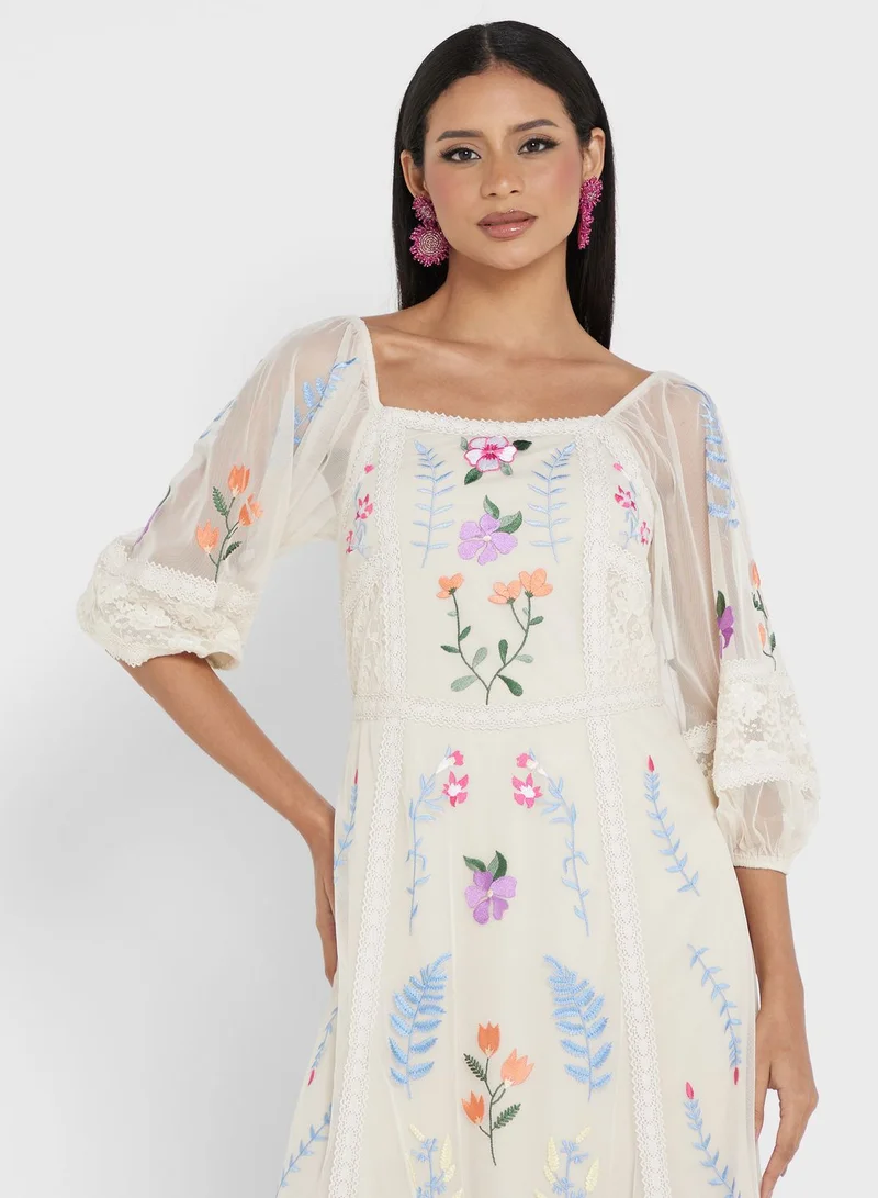 Frock and Frill Floral Embroidered Dress