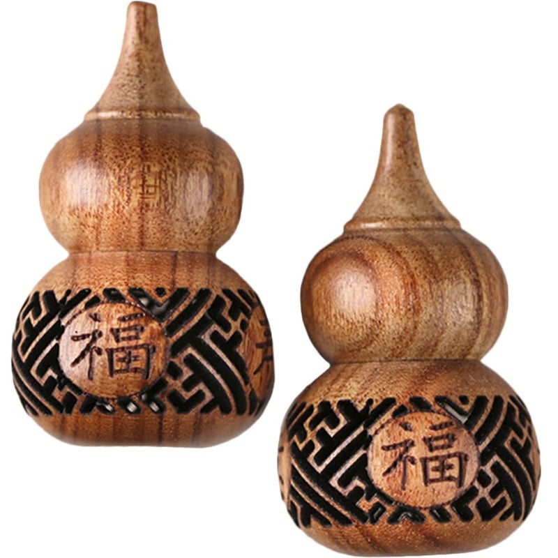 Natural Wood Carved Gourd Sculpture Beads Container For Home Office Decor Fragrance Diffusion - Image 2