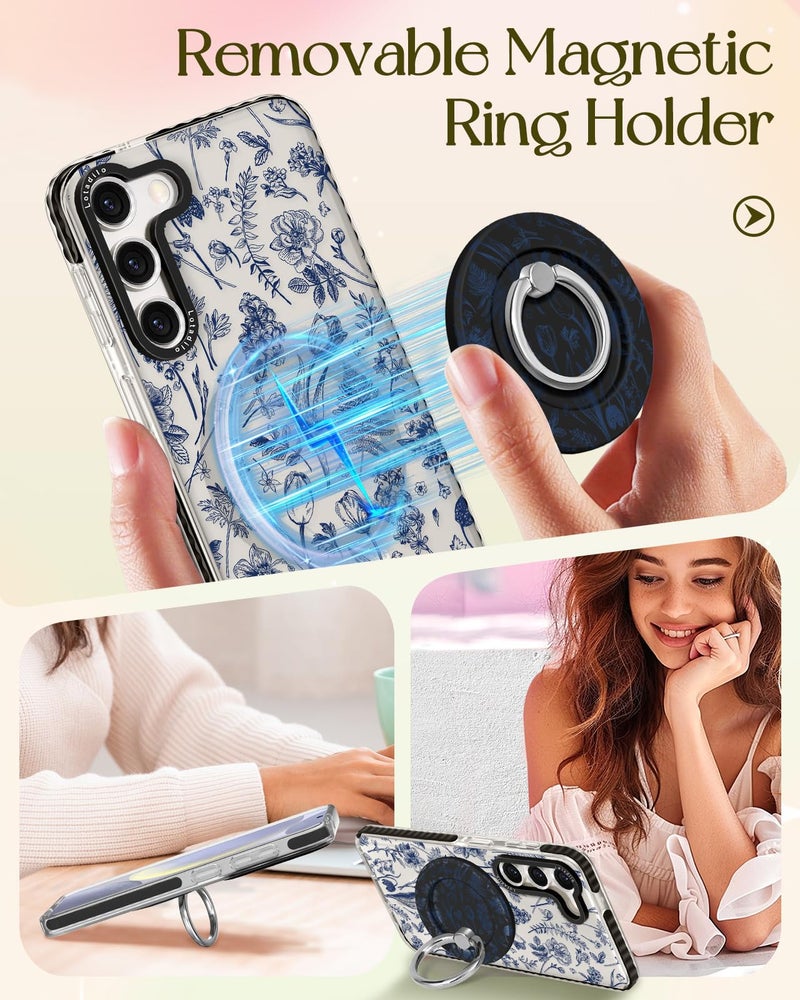 Lotadilo for Samsung Galaxy S23 Plus Case for Women - Girls Cute Design Compatible with Magsafe Magnetic Ring Holder Stand Line Flower Phone Covers Aesthetic Girly TPU Funda for S23 Plus - Image 4