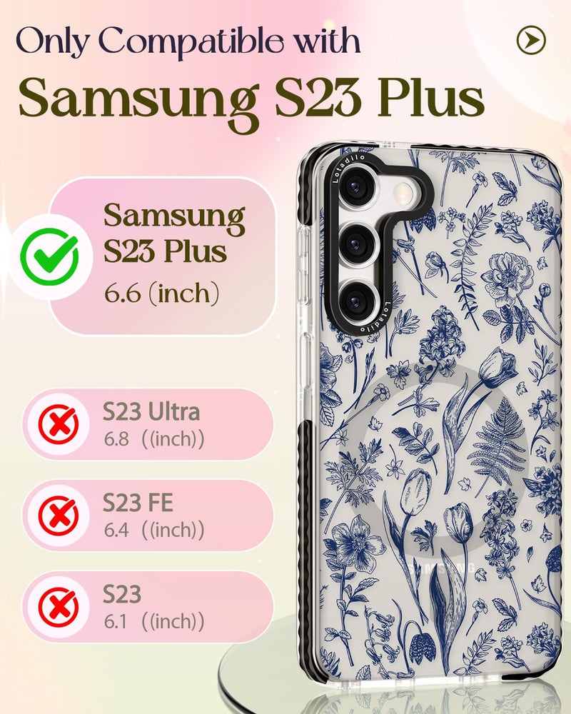 Lotadilo for Samsung Galaxy S23 Plus Case for Women - Girls Cute Design Compatible with Magsafe Magnetic Ring Holder Stand Line Flower Phone Covers Aesthetic Girly TPU Funda for S23 Plus - Image 2