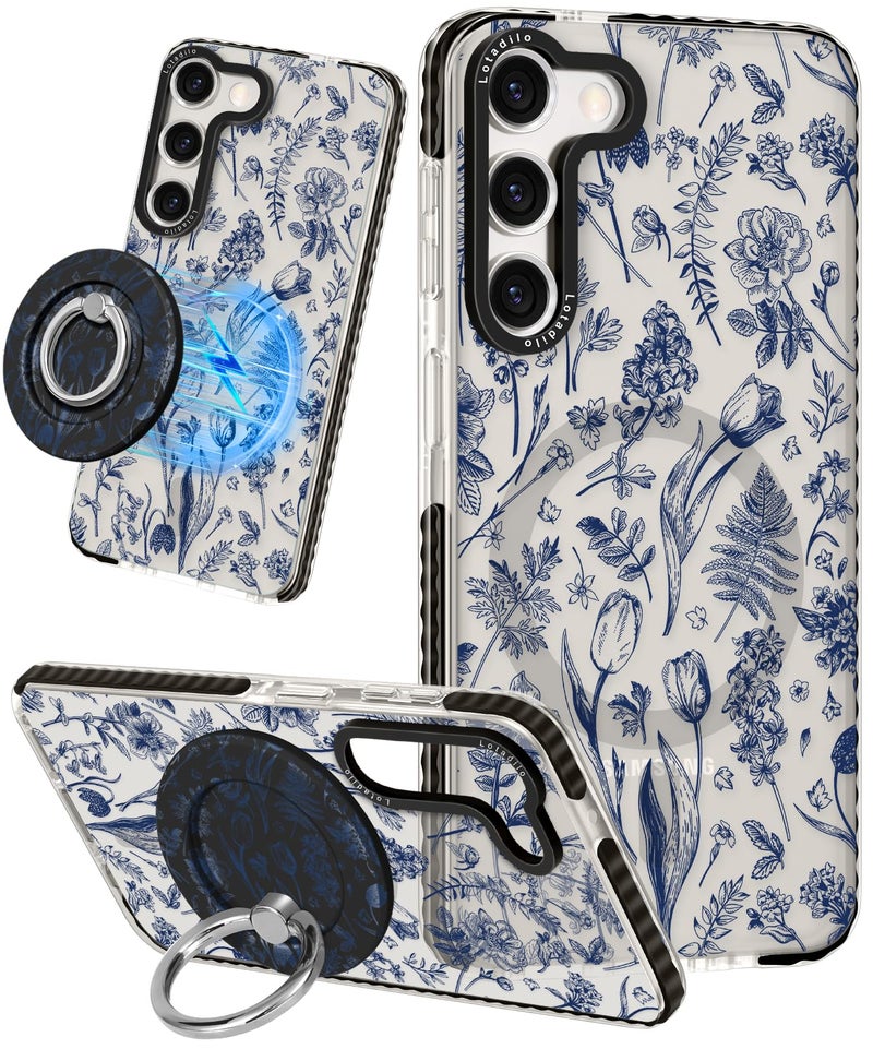 Lotadilo for Samsung Galaxy S23 Plus Case for Women - Girls Cute Design Compatible with Magsafe Magnetic Ring Holder Stand Line Flower Phone Covers Aesthetic Girly TPU Funda for S23 Plus - Image 1