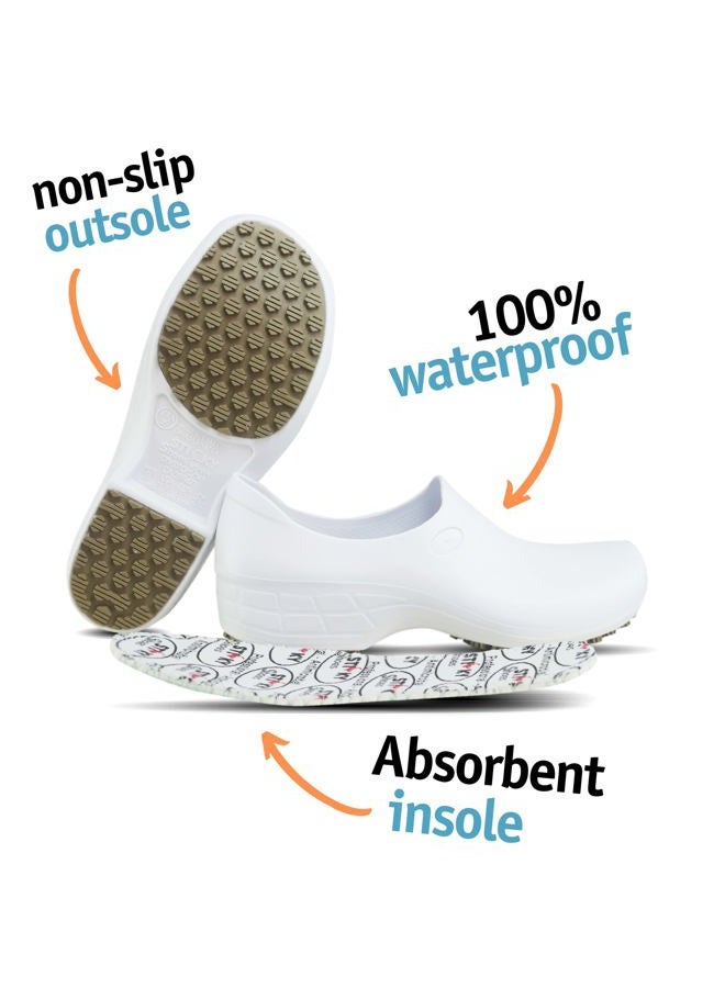 Sticky Nursing Shoes Women - Chefs - Kitchen - Nurses - Clogs for Work - Waterproof Non Slip, White, 9.5 - Image 2