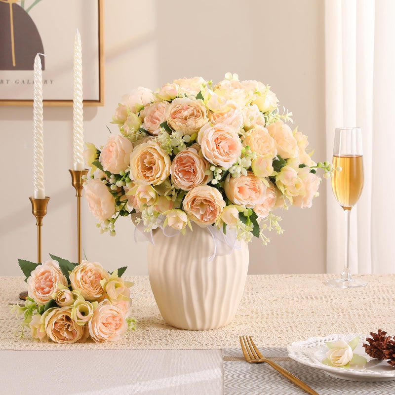 Luyue 8 Packs Peonies Artificial Flowers Vintage Faux Peony Bouquet Fake Flower for Vase Silk Floral Arrangements for Table Centerpiece Wedding Decoration Indoor Home Decor - Image 3
