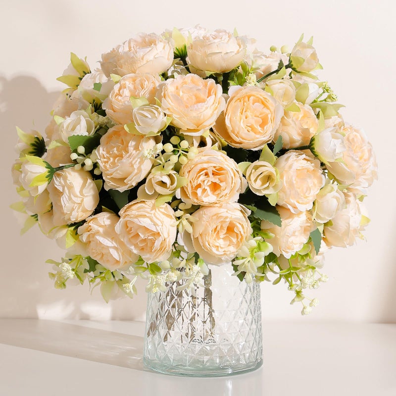 Luyue 8 Packs Peonies Artificial Flowers Vintage Faux Peony Bouquet Fake Flower for Vase Silk Floral Arrangements for Table Centerpiece Wedding Decoration Indoor Home Decor - Image 1