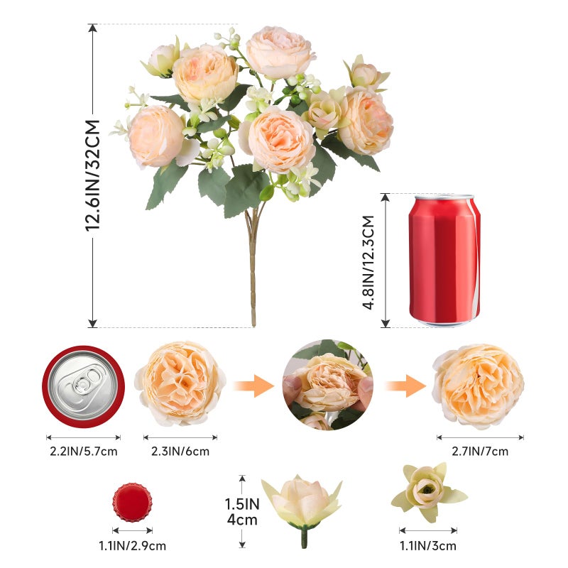 Luyue 8 Packs Peonies Artificial Flowers Vintage Faux Peony Bouquet Fake Flower for Vase Silk Floral Arrangements for Table Centerpiece Wedding Decoration Indoor Home Decor - Image 2