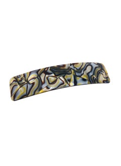 French Amie Long Rectangle Onyx Silver Grey Celluloid Acetate Handmade Automatic Large Hair Clip Barrette Onyx Silver Grey