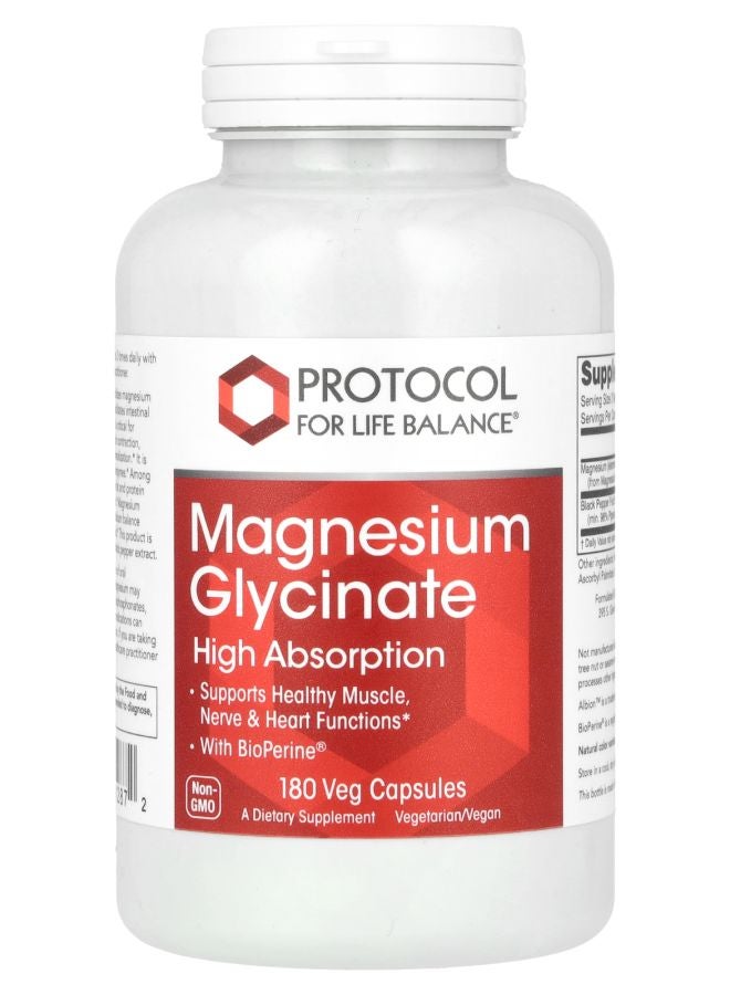 Protocol For Life Balance مغنيسيوم جليسينات عالي الامتصاص 180 كبسولة نباتية