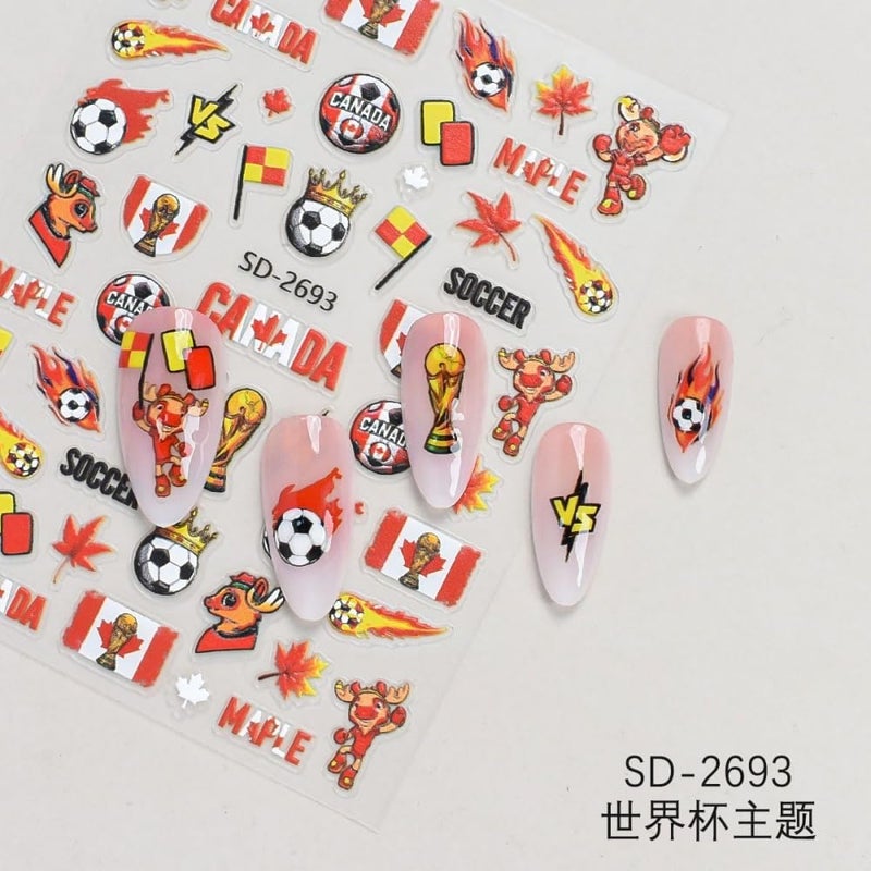 Maigitur World Cup Nail Stickers Colorful Soccer Football Sports Nail Decals 5D Embossed Waterproof Nail Designs Competition Nails Supplies Self-Adhesive Nails Stickers Decals for Women DIY Manicure 12Sheets - Image 4