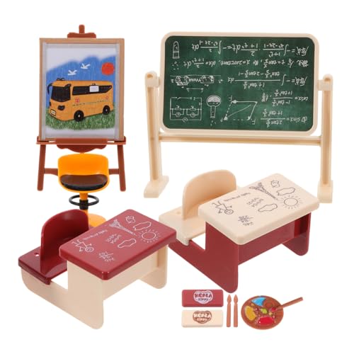 Veemoon Miniature Classroom Scene 1 Set Mini House Kit Chalkboard Toys for Boys and Girls DIY Mini Decorations - Image 1