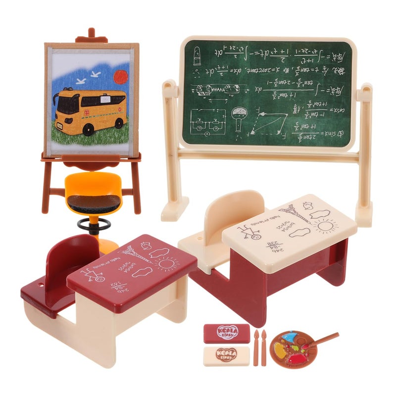 Veemoon Miniature Classroom Scene 1 Set Mini House Kit Chalkboard Toys for Boys and Girls DIY Mini Decorations - Image 3