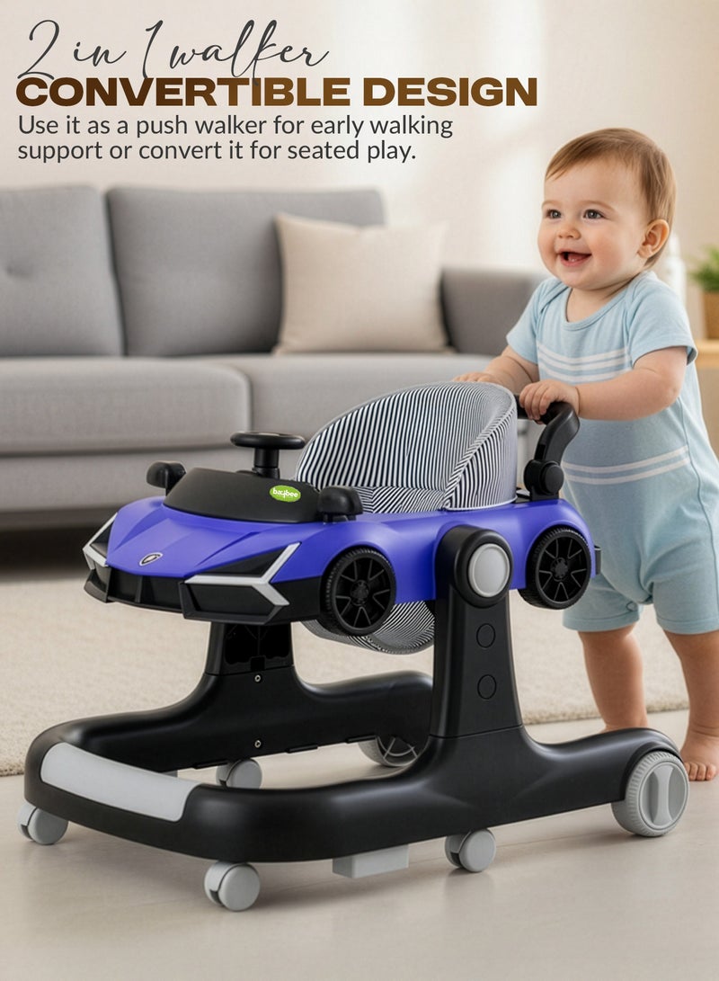 BAYBEE 2 IN 1 Baby Walker for Kids with 2 Position Adjustable Height | Push Walker for Baby with Wheel Lock, Musical Bar, Push Handle Toddler Activity Walker | Kids Walker for Baby Boys Girls 6 to 24 Months (Purple) - Image 4