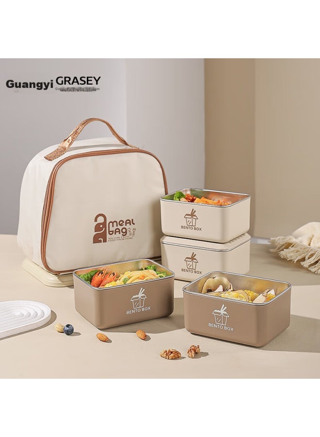 GRASEY Guangyi 304 Stainless Steel Lunch Box, Microwave-safe, Large Capacity Bento Box For Students And Office Workers, 4 Compartments + Bag, Gy7289 - Image 1