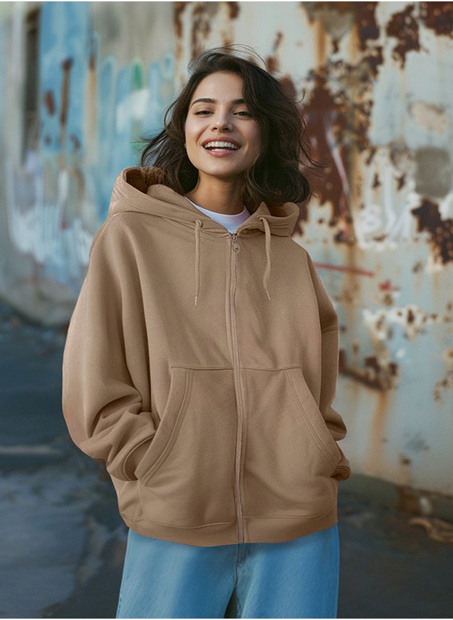 trendyol - Hooded Oversize/Wide Fit Zippered Hooded Thick Inside Fleece Sweatshirt TWOAW21SW0840 - Image 1