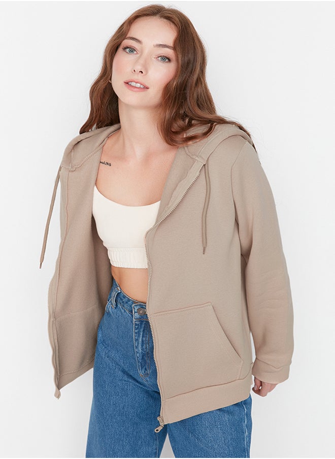 trendyol - Hooded Oversize/Wide Fit Zippered Hooded Thick Inside Fleece Sweatshirt TWOAW21SW0840 - Image 1