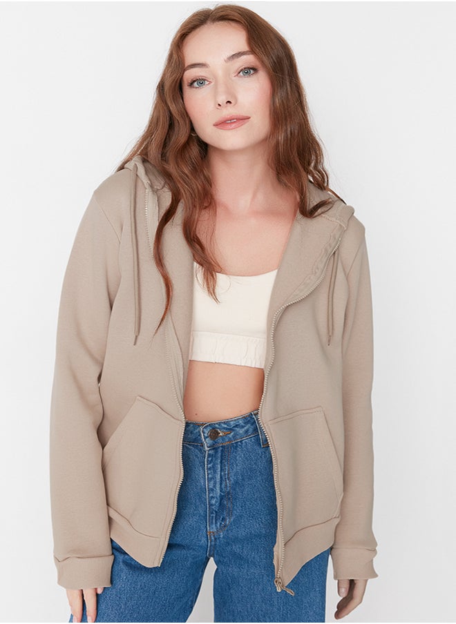 trendyol - Hooded Oversize/Wide Fit Zippered Hooded Thick Inside Fleece Sweatshirt TWOAW21SW0840 - Image 1