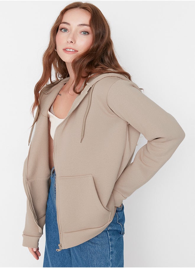 trendyol - Hooded Oversize/Wide Fit Zippered Hooded Thick Inside Fleece Sweatshirt TWOAW21SW0840 - Image 1
