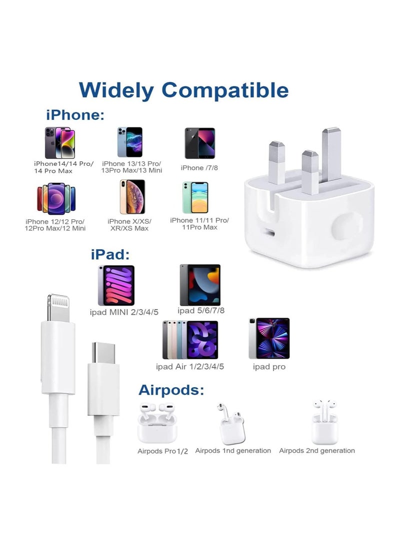 DUSALA iPhone 20W Fast Charger | USB C Wall Fast Charger with USB C to Lightning Cable Compatible with iPhone 14/14 Pro/14 Pro Max/13/12/SE2020/11/XR/XS Max/X/iPad - Image 2