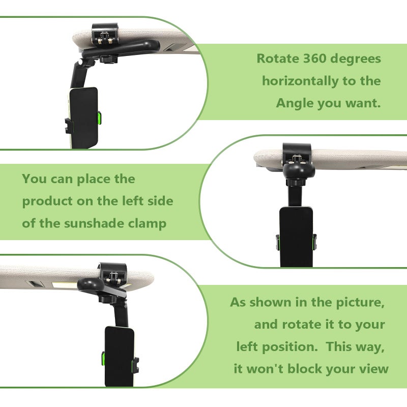 Pleoos Sun Visor Car Phone Holder, 360Â° Rearview Phone Holder for Car Sun Visor, Retractable Car Phone Mount Compatible with iPhone/Android/Samsung - Image 4