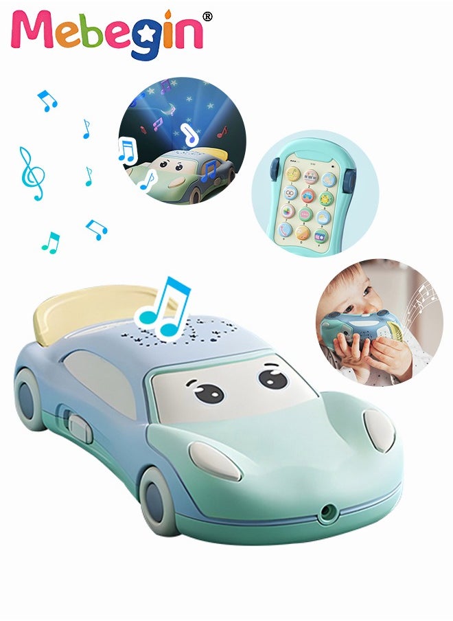 2 in 1 Car-shaped Mobile Phone Toy with Star Projection, Light and Music, Multifunctional Baby Phone Toy with 13 Buttons, Teething Toy for Babies, Perfect for Bbabies Who Enjoy Playing with Real Phones, 3 AAA Batteries Required(Not Included), 15*7.5*3.7cm